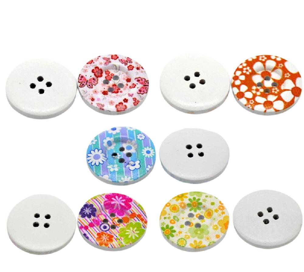 Sadingo Holzknöpfe Blumen Mix | 90 Stk. Verschiedene Größen