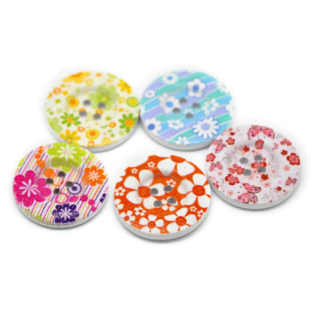 Sadingo Holzknöpfe Blumen Mix | 90 Stk. Verschiedene Größen