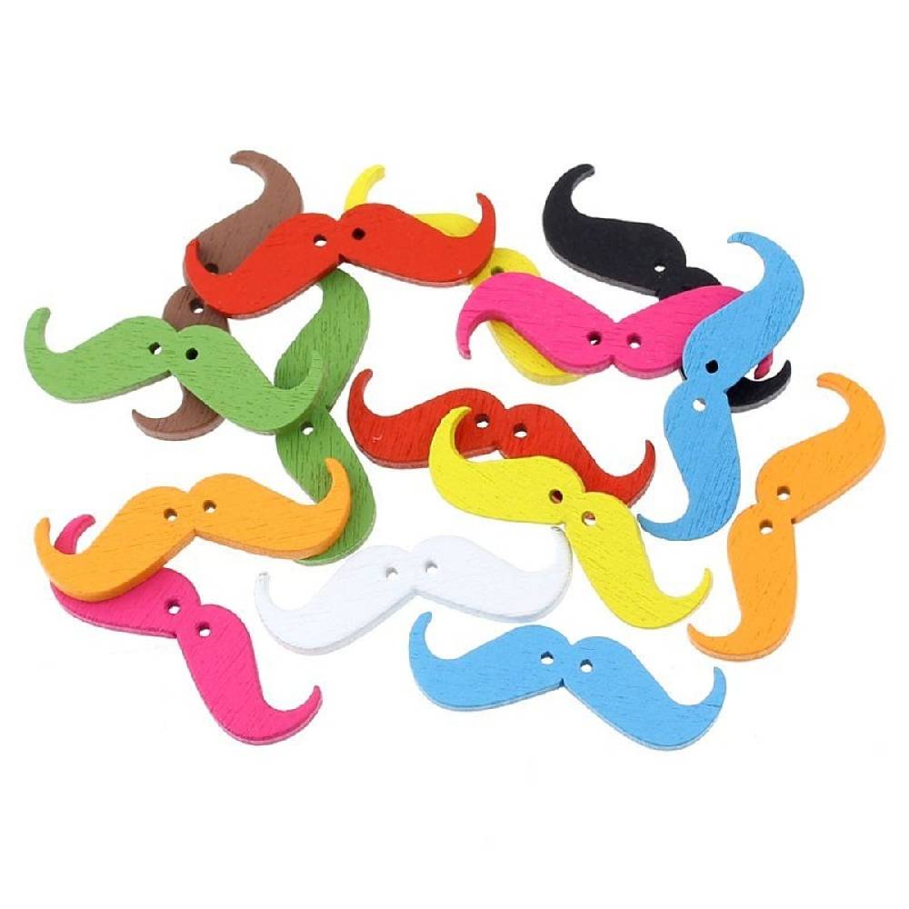 Sadingo Holzknöpfe Moustache, Bart - 50 Stk. - 35 X 11 Mm
