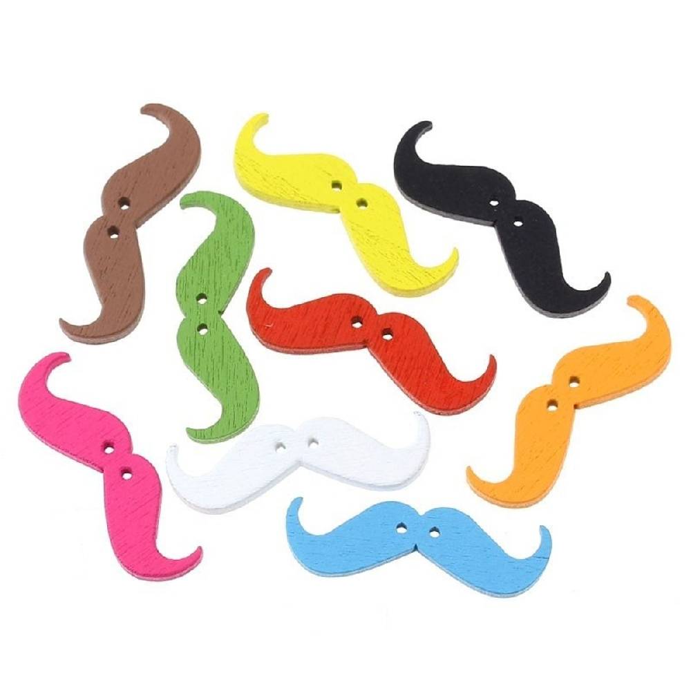 Sadingo Holzknöpfe Moustache, Bart - 50 Stk. - 35 x 11 mm