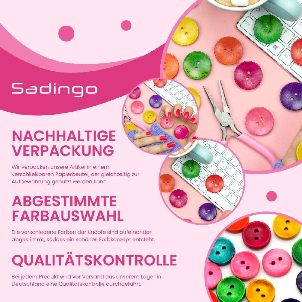 Sadingo Holzknöpfe Zum Aufnähen, 50 Stück-Ø 3 Cm, Bunter Mix