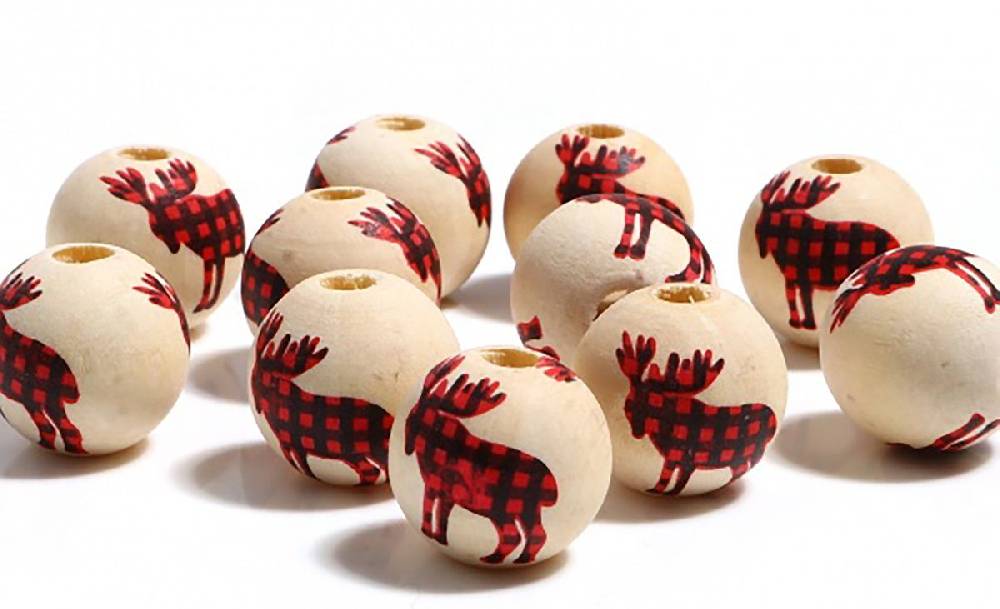 Sadingo Holzperlen Natur Motiv Weihnachten 16mm, 20 Stück, Wählbar