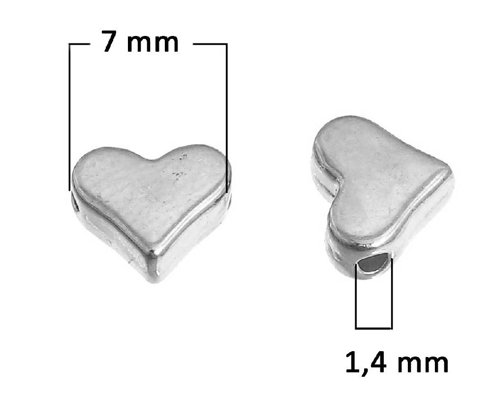 Sadingo Metallperlen | 100 Stück 7x6mm, Herzperlen In Silber Aus Metall, Versilbert