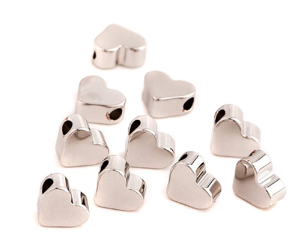 Sadingo Metallperlen | 100 Stück 7x6mm, Herzperlen in silber aus Metall, versilbert