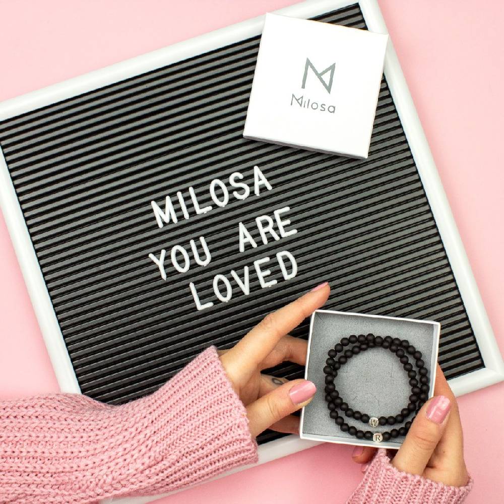 Sadingo Partnerarmband Set Aus Schwarzen Acrylperlen