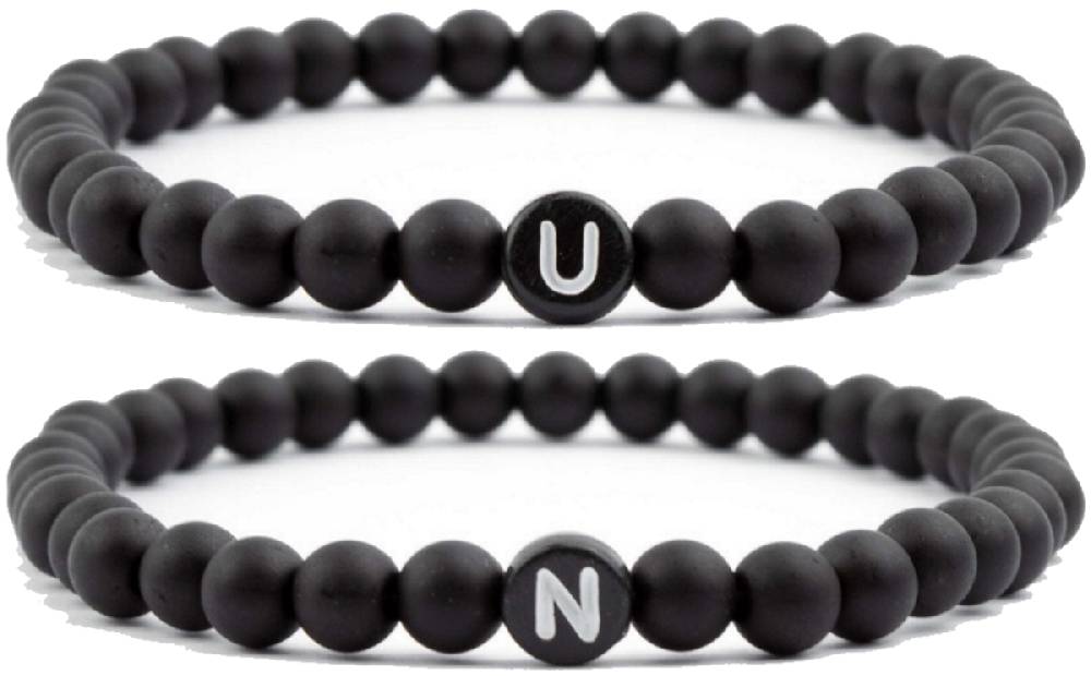 Sadingo Partnerarmband-Set aus schwarzen Acrylperlen