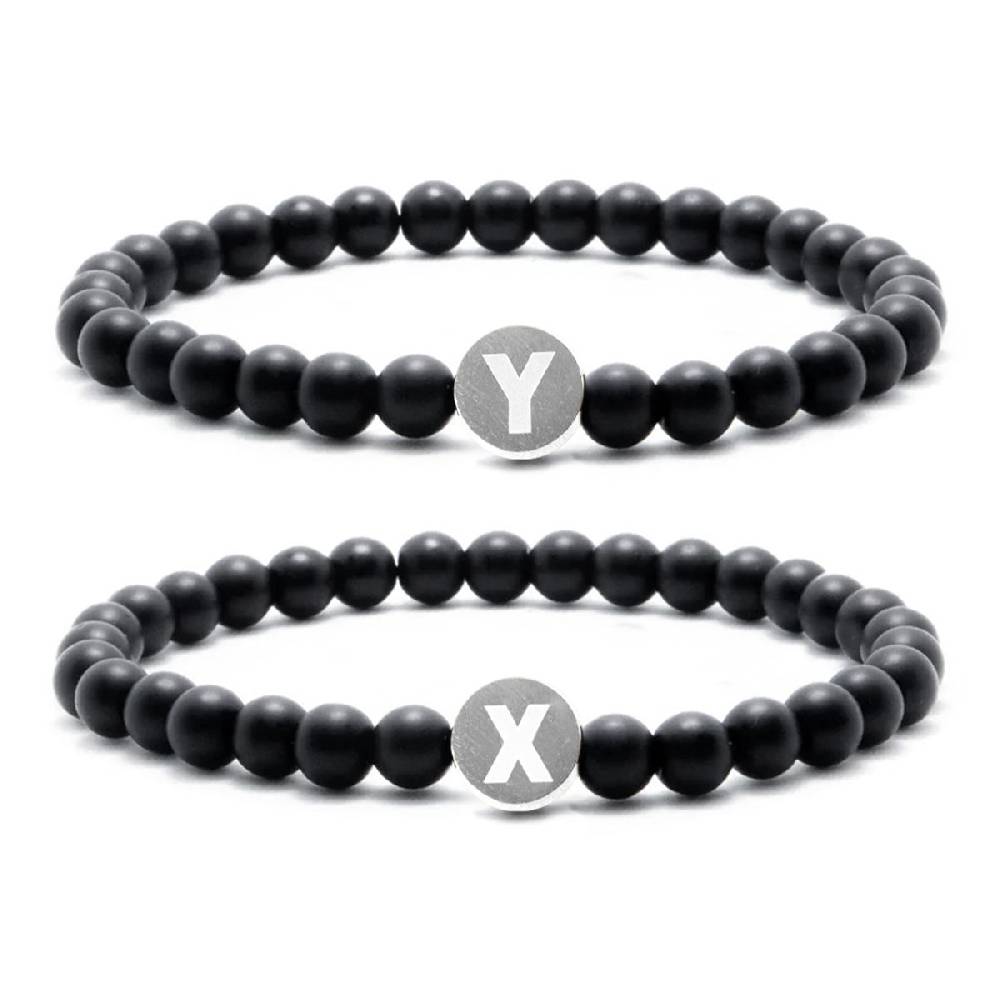 Sadingo Partnerarmband-Set aus schwarzen Natursteinperlen