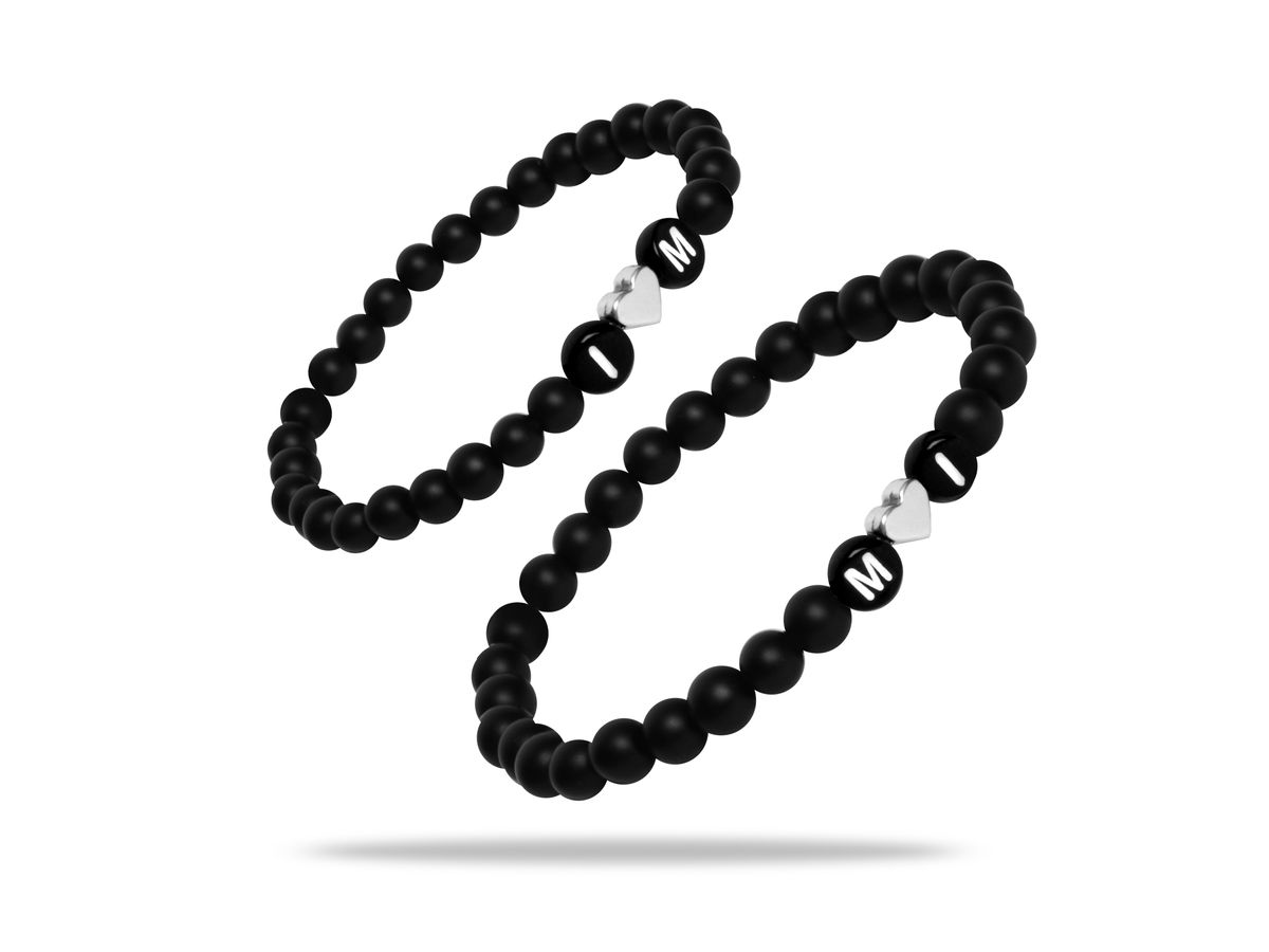 Sadingo Partnerarmband Set "ISLAND" aus schwarzen Natursteinperlen