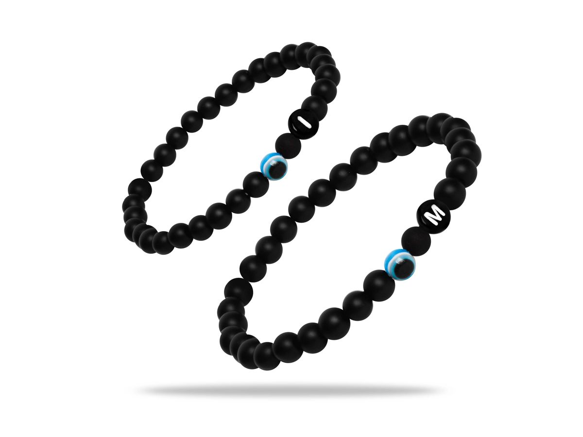 Sadingo Partnerarmband Set "MEADOW" aus schwarzen Achatperlen