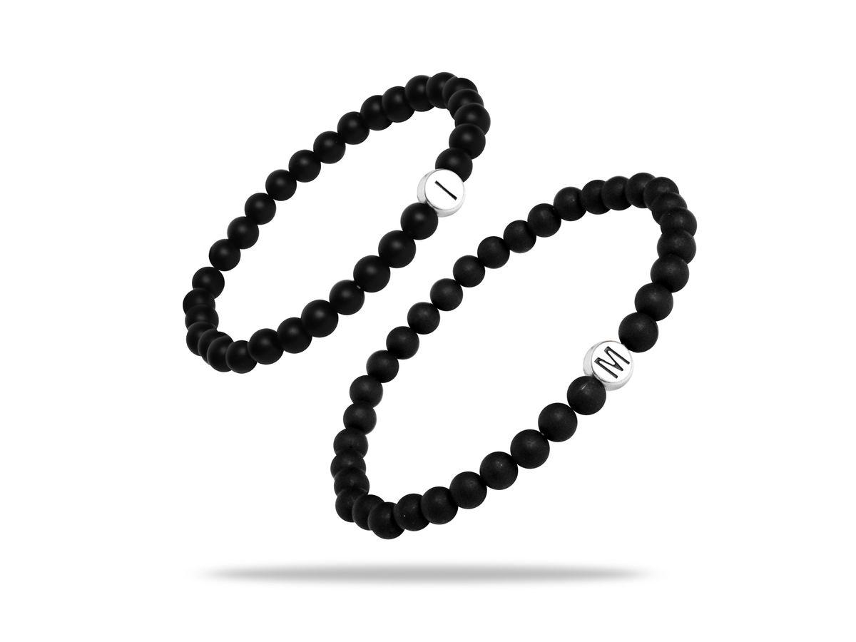 Sadingo Partnerarmband Set "MOON" aus schwarzen Natursteinperlen
