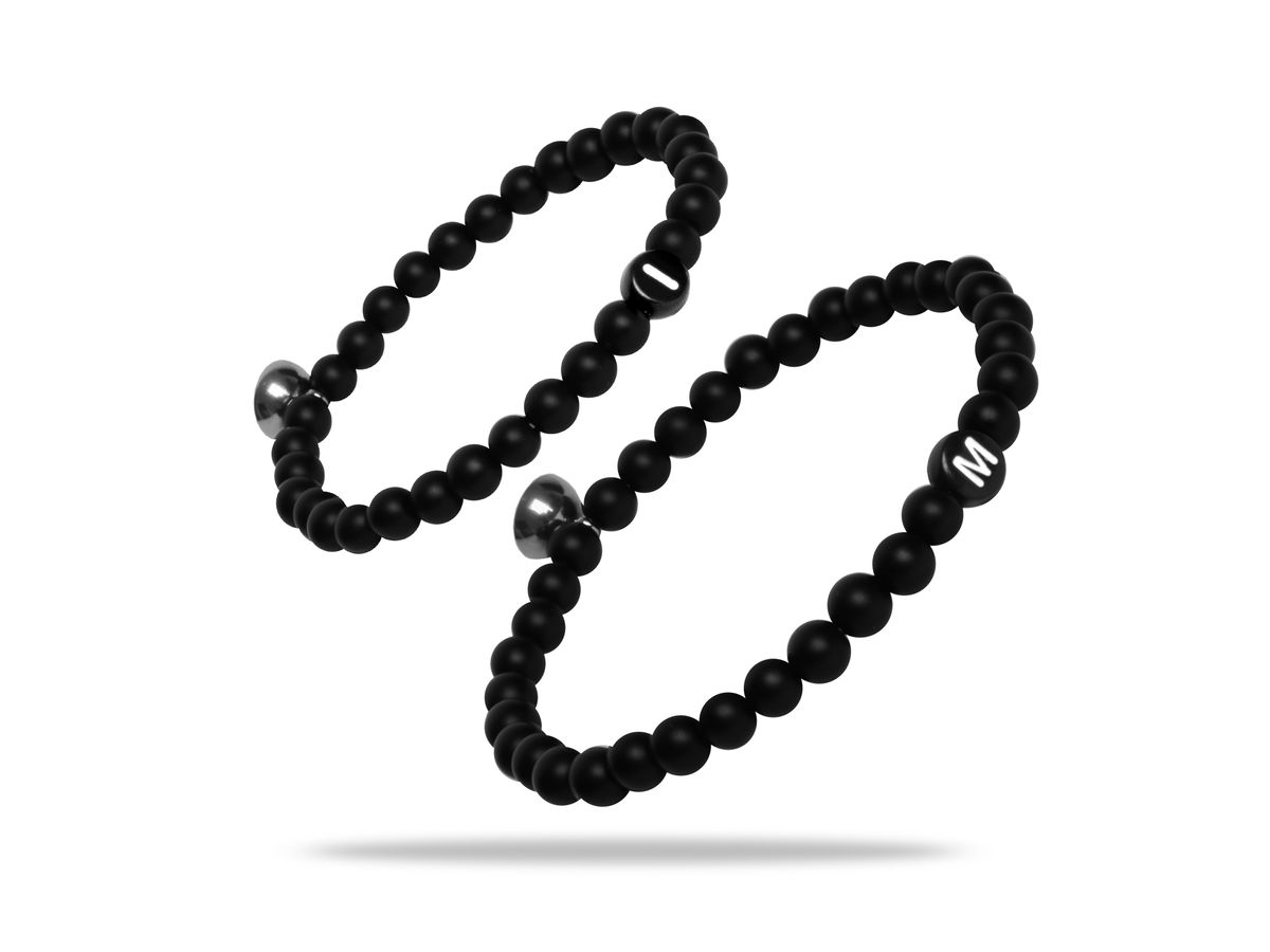 Sadingo Partnerarmband Set "ROCK" aus schwarzen Natursteinperlen