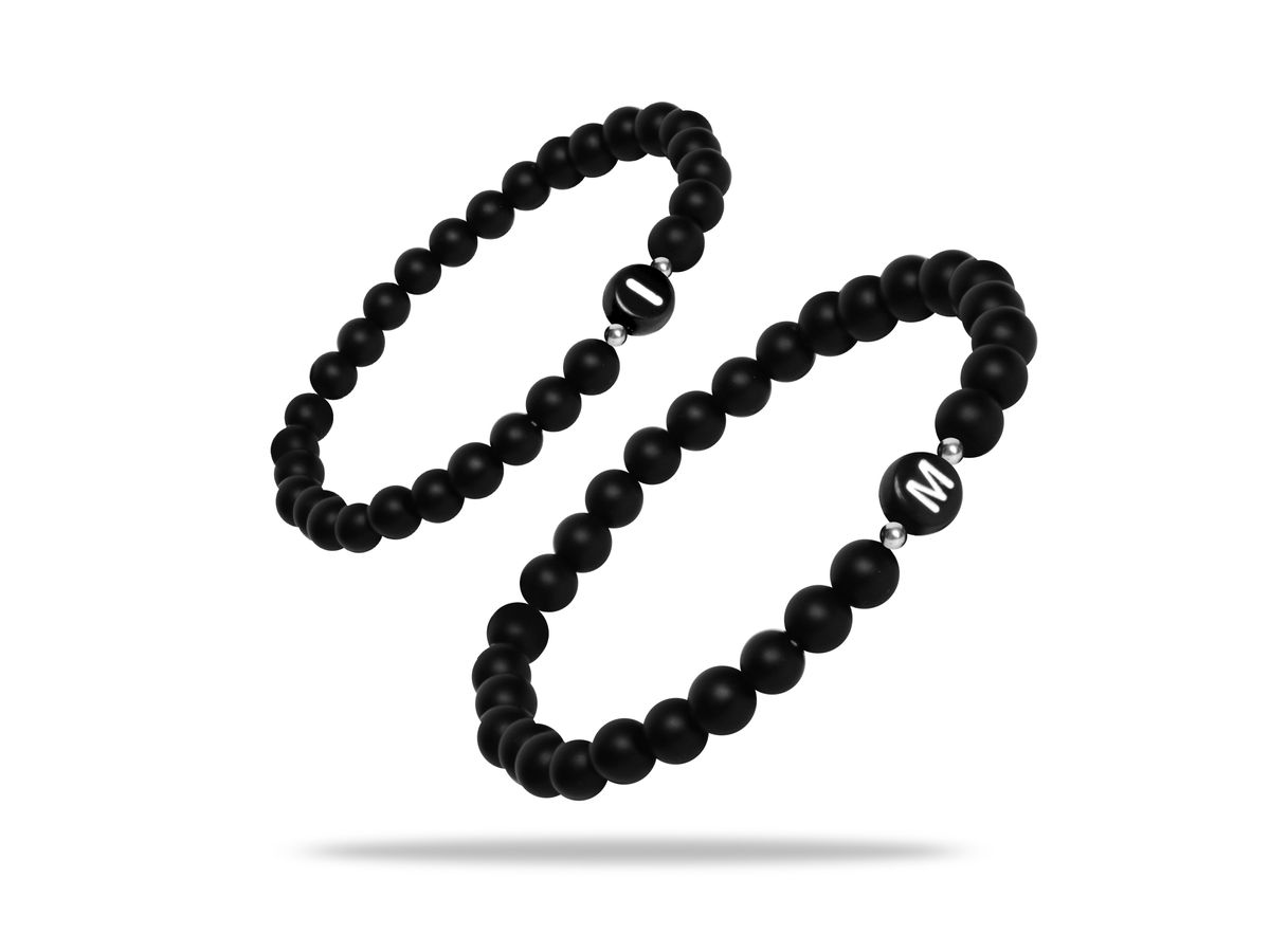 Sadingo Partnerarmband Set "STAR" aus schwarzen Natursteinperlen