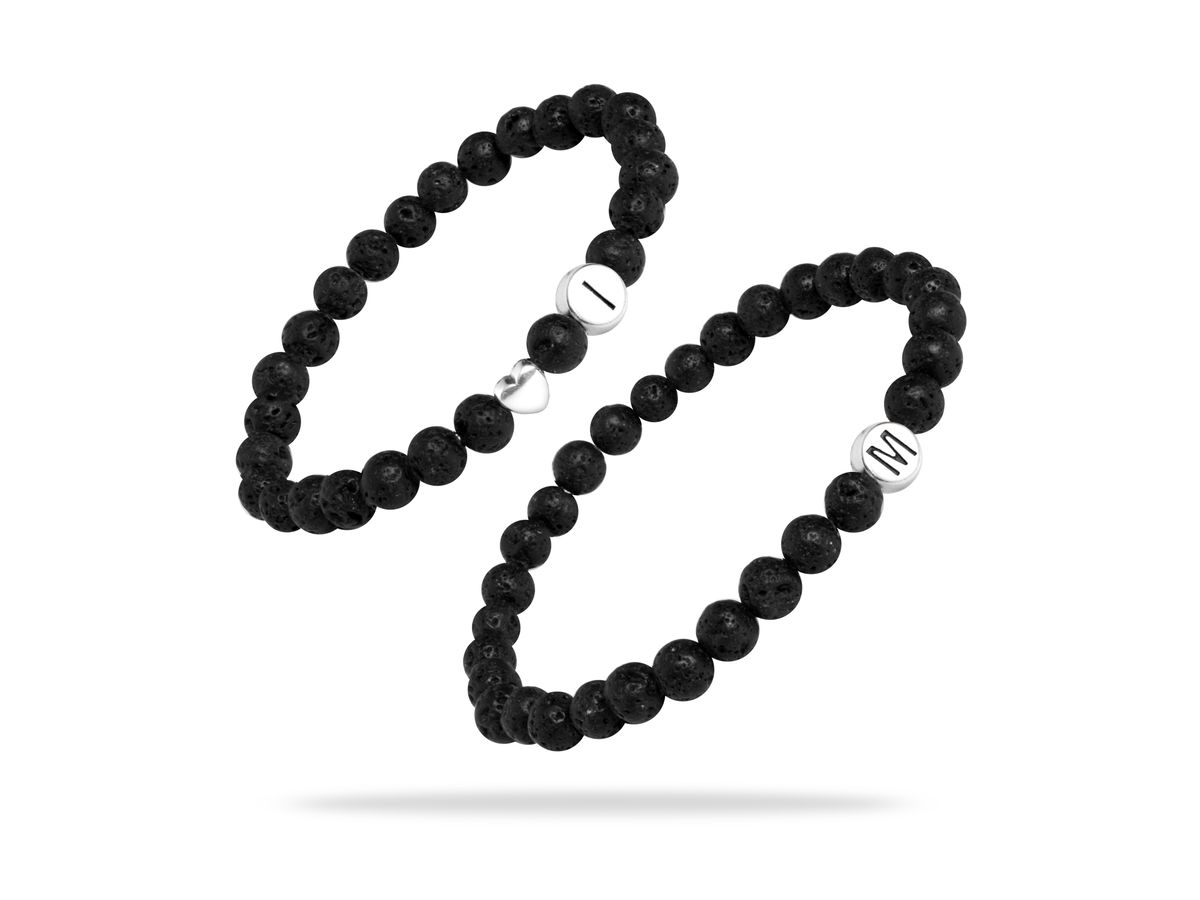 Sadingo Partnerarmband Set "VOLCANO" aus schwarzen Lavagesteinperlen