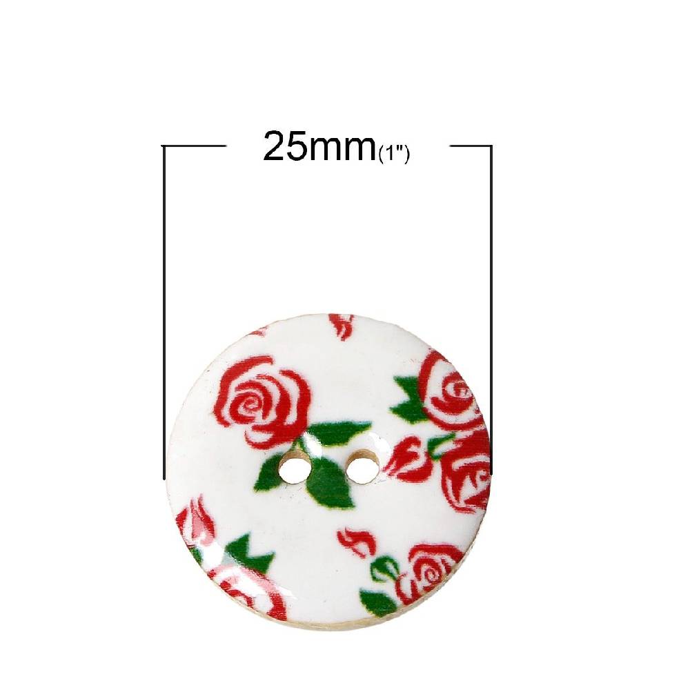 Sadingo Holzknöpfe - 20 Stk. - Ø 2,5 Cm - Blumenmuster