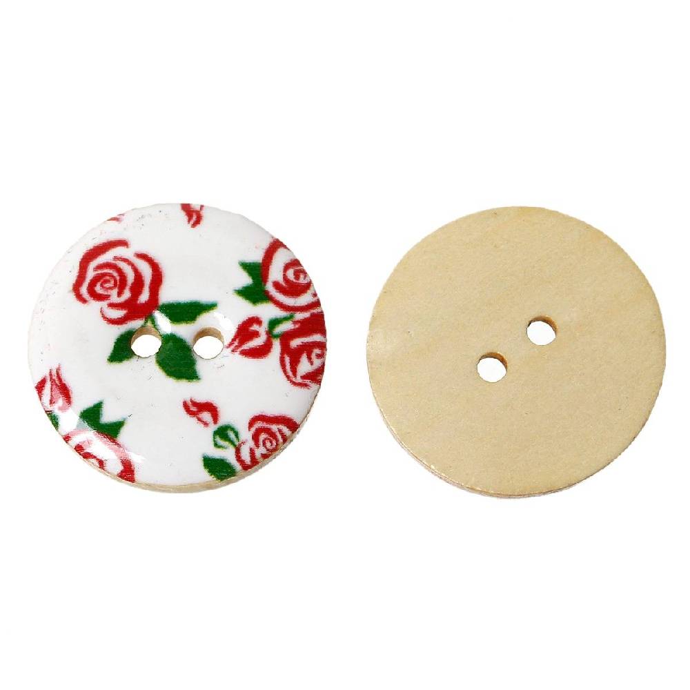 Sadingo Holzknöpfe - 20 Stk. - Ø 2,5 cm - Blumenmuster