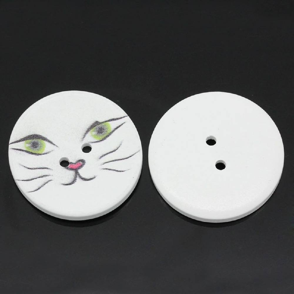 Sadingo Holzknöpfe Katzengesicht - 30 Stück - 40mm