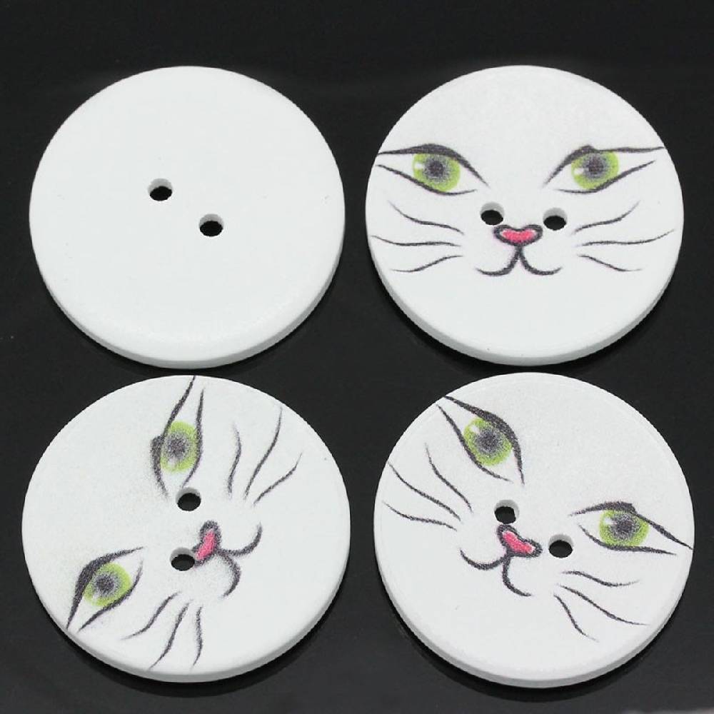 Sadingo Holzknöpfe Katzengesicht - 30 Stück - 40mm