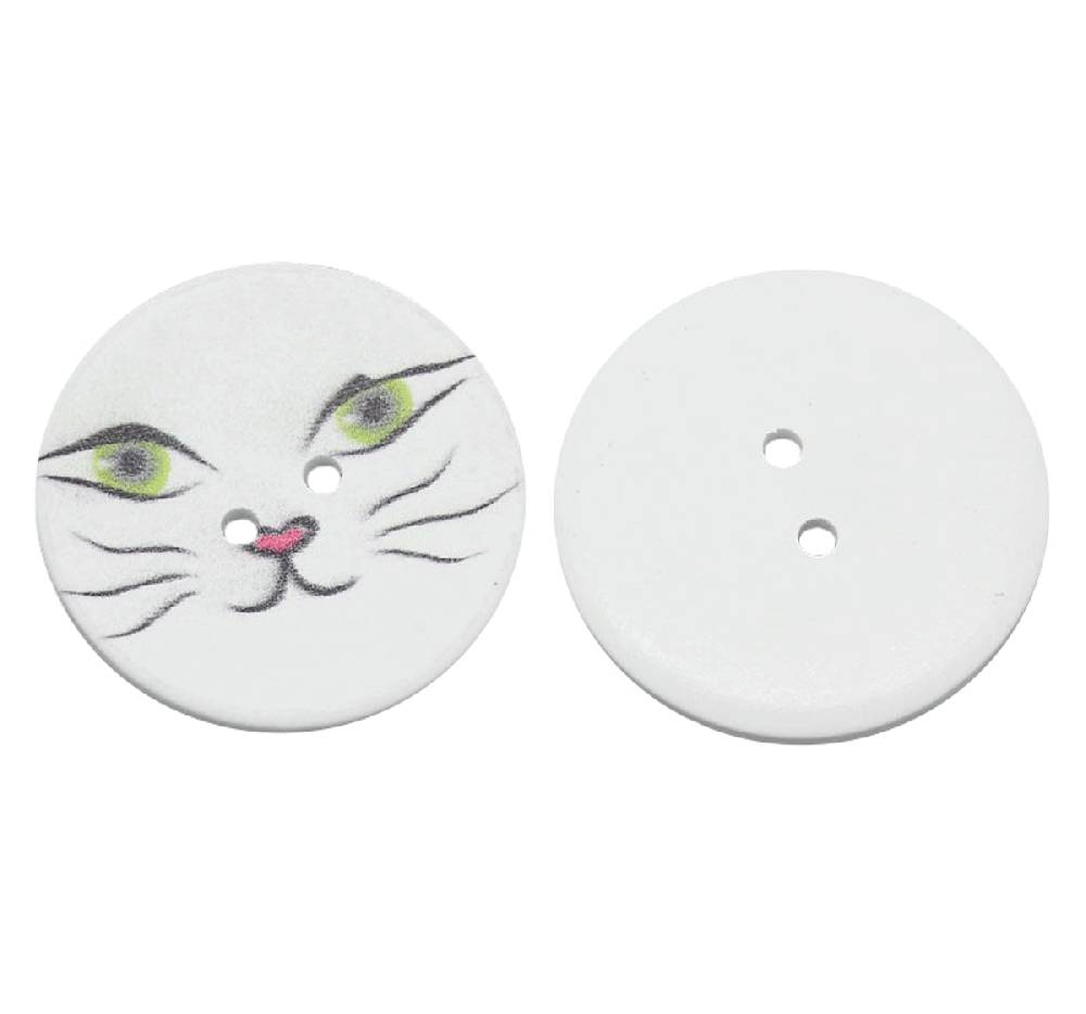 Sadingo Holzknöpfe Katzengesicht - 30 Stück - 40mm