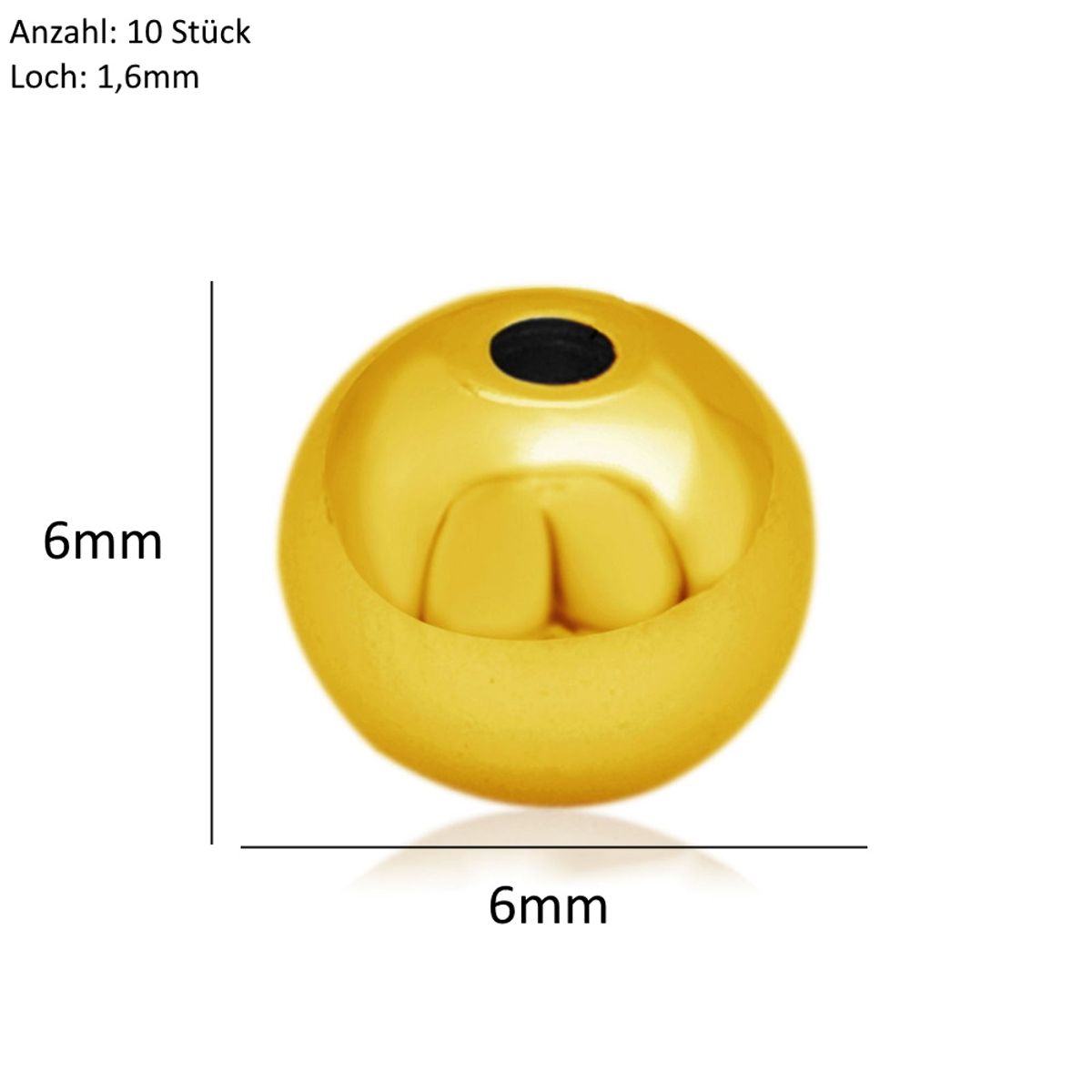 Sadingo Metallperlen | Edelstahl-Perlen, 6mm, 10 Stück