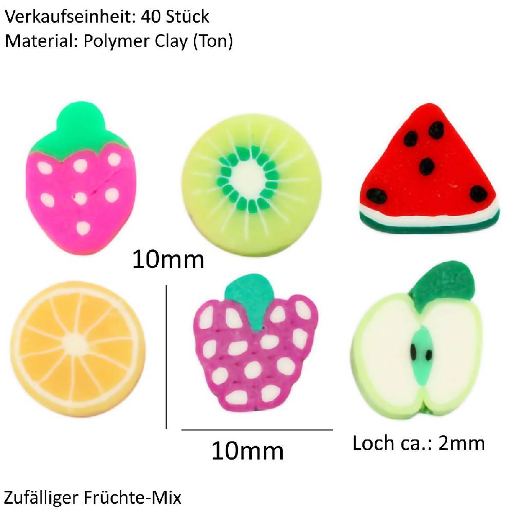 Sadingo Polymer Clay Perlen | 40 Stk., 10mm, Früchte