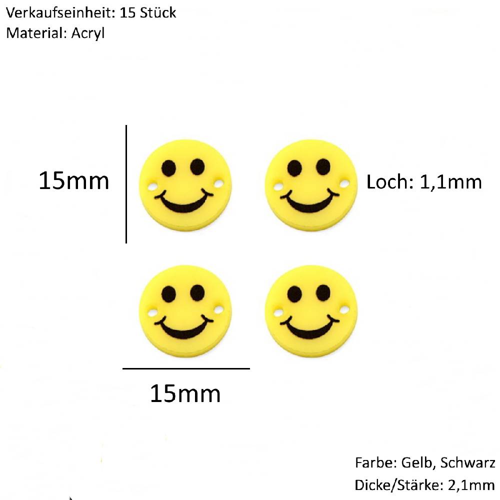 Sadingo Schmuckverbinder Smiley | 15 Stück, 15mm