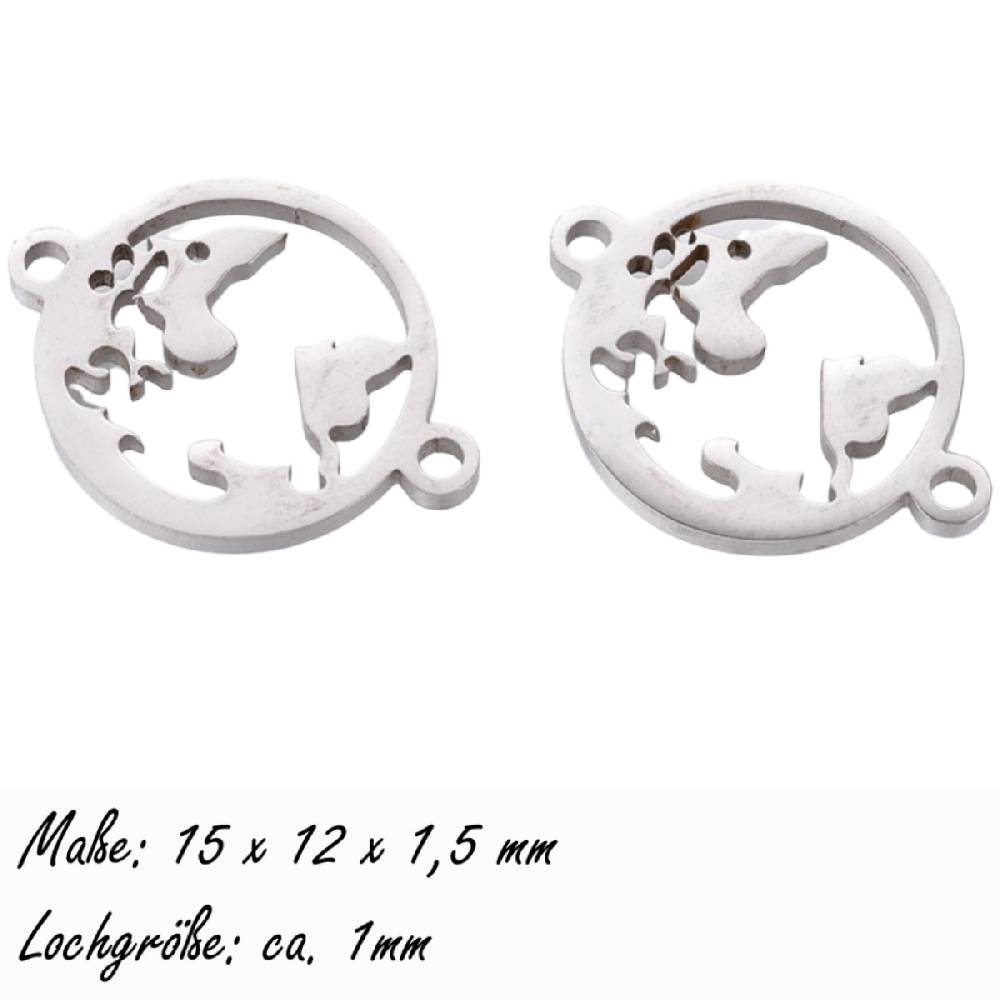 Sadingo Schmuckverbinder Weltkugel | 20 X 15 Mm, 10 Stk., Edelstahl