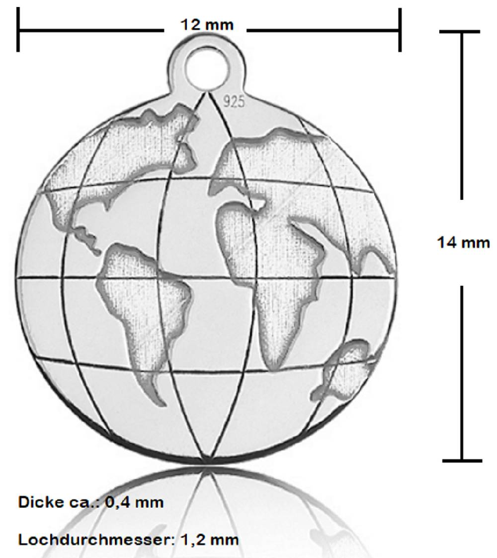 Sadingo Sterling Silver 925er Anhänger Globus Charm Globe