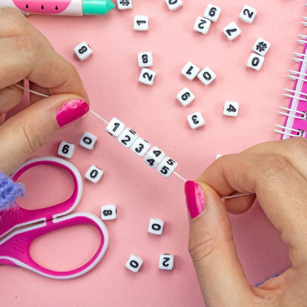 Sadingo Zahlenperlen, 7x7 Mm 300 Stück, Weiß Schwarz