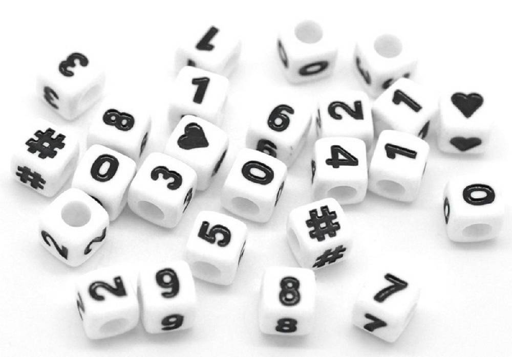 Sadingo Zahlenperlen, 7x7 mm 300 Stück, weiß schwarz