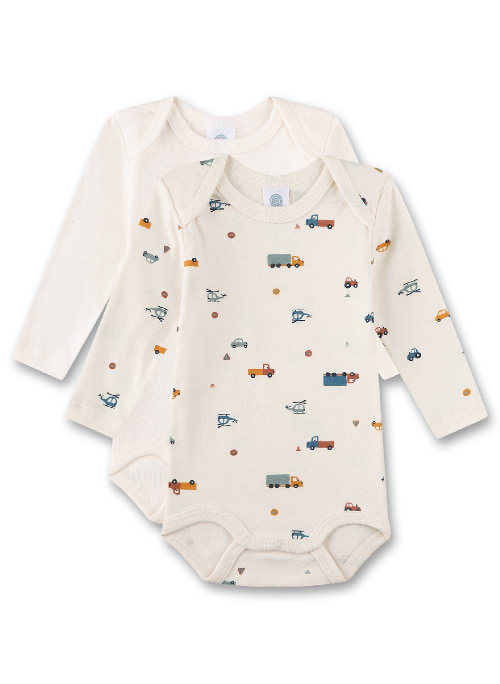 Sanetta Baby-Body langarm (Doppelpack) Beige mit Fahrzeugen ununifarben Beige