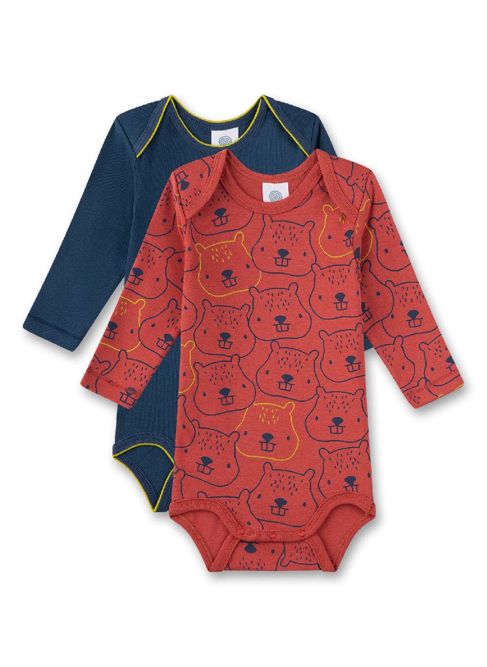 Sanetta Baby-Body langarm (Doppelpack) Dunkelblau und Rot mit Biber