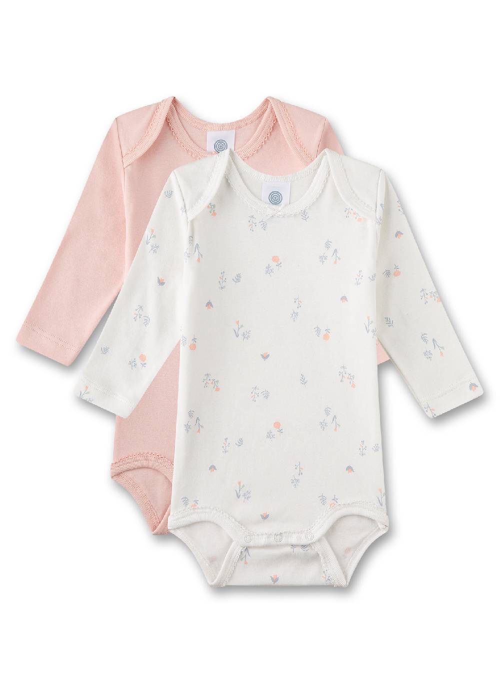 Sanetta Baby-Body langarm (Doppelpack) Rosa und Weiß mit Blumen