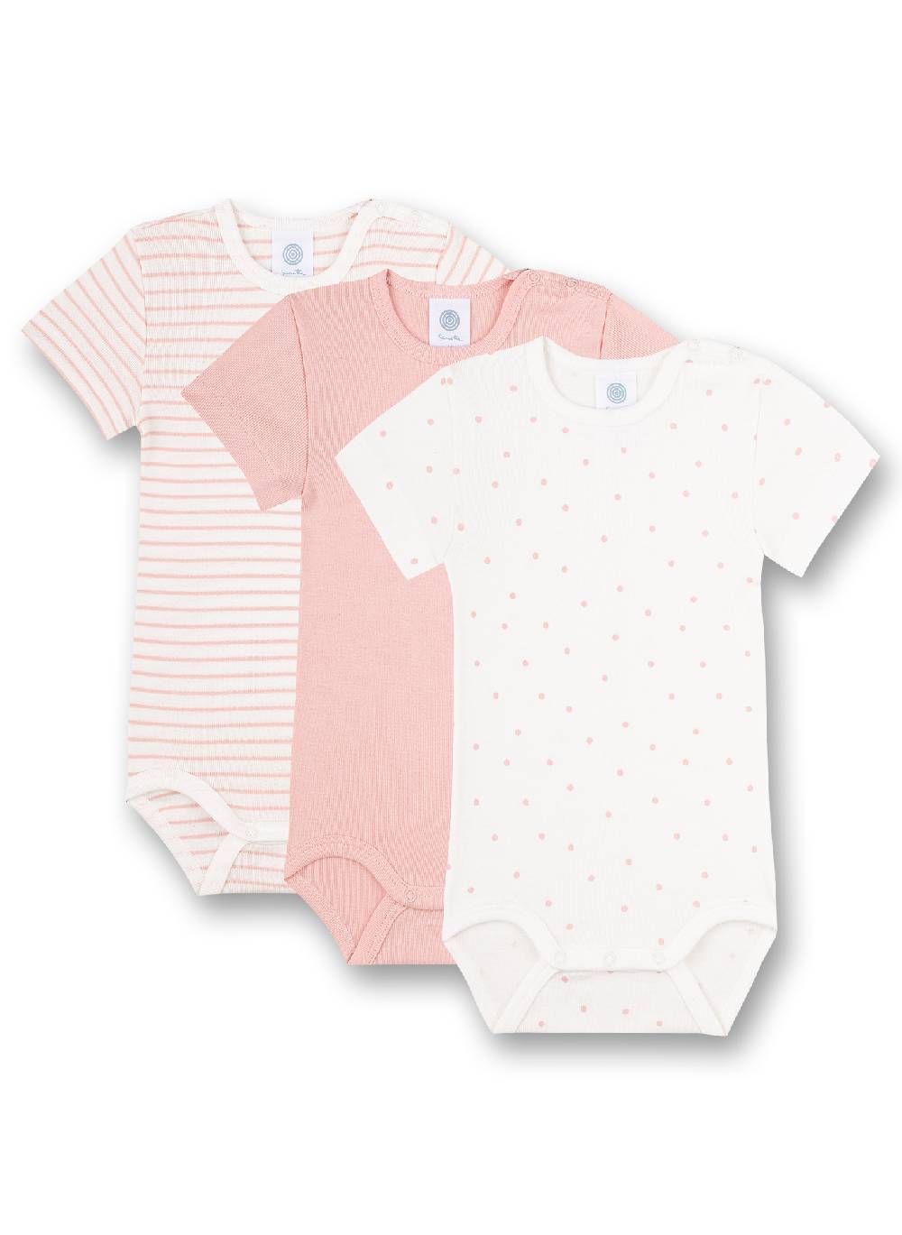 Sanetta Body kurzarm (Dreierpack) Weiß Dots Rosa und Rosa Ringel