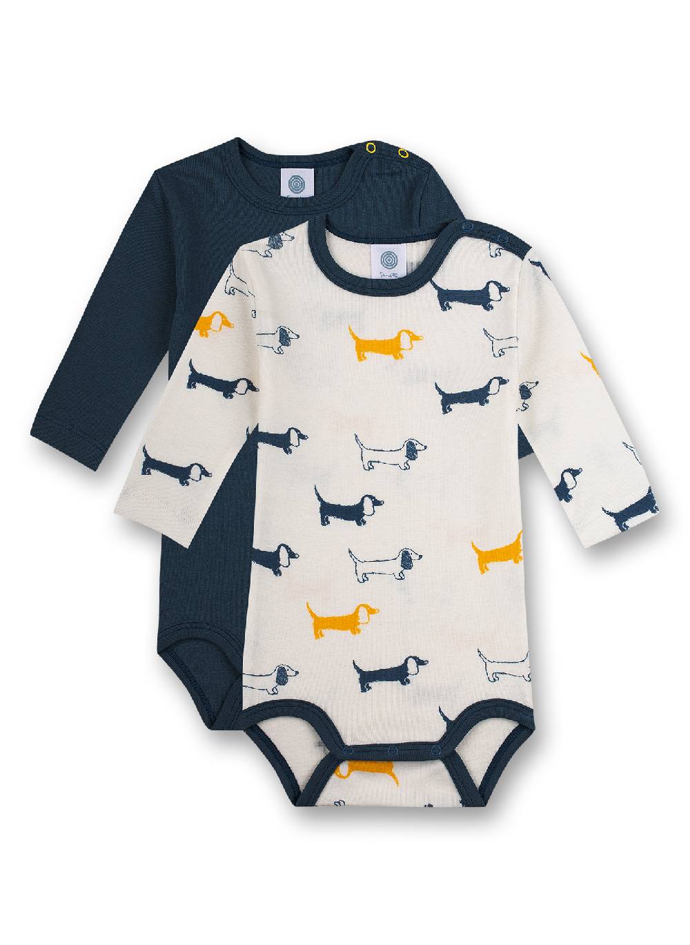 Sanetta Body langarm (Doppelpack) Off-White und Blau Dackel