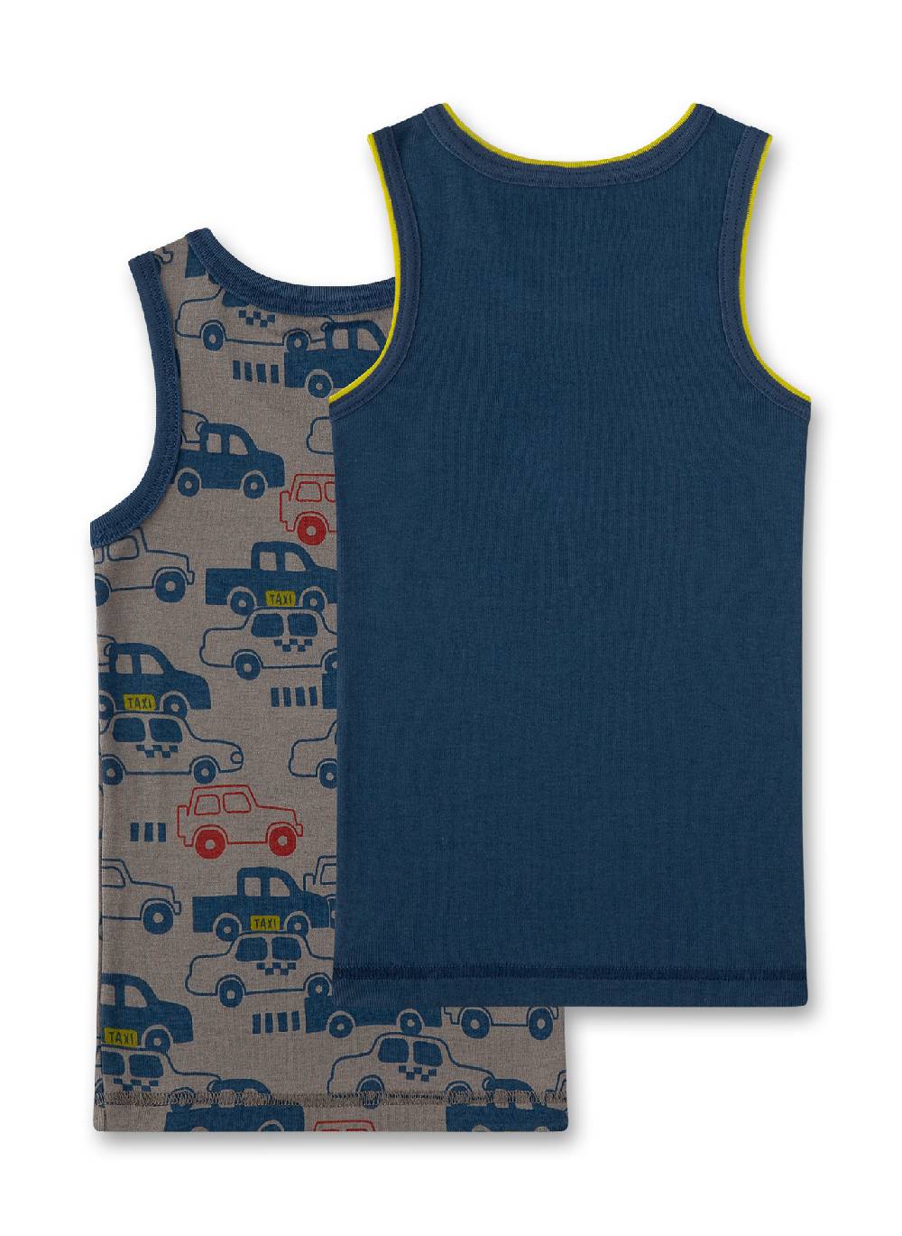 Sanetta Jungen-Unterhemd (Doppelpack) Grau Mit Autos Und Dunkelblau