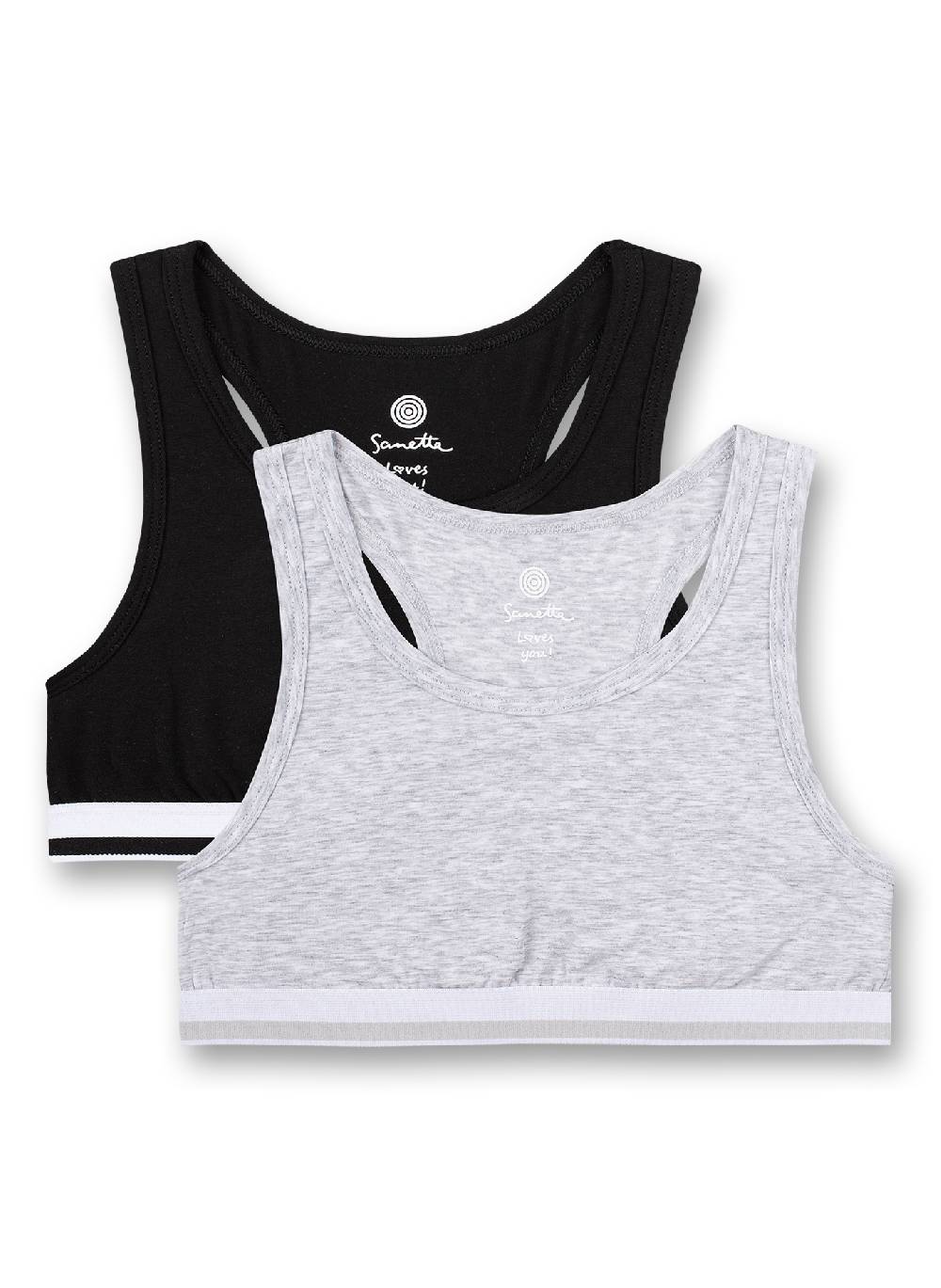Sanetta Mädchen-Bustier (Doppelpack) Graumelange und Schwarz