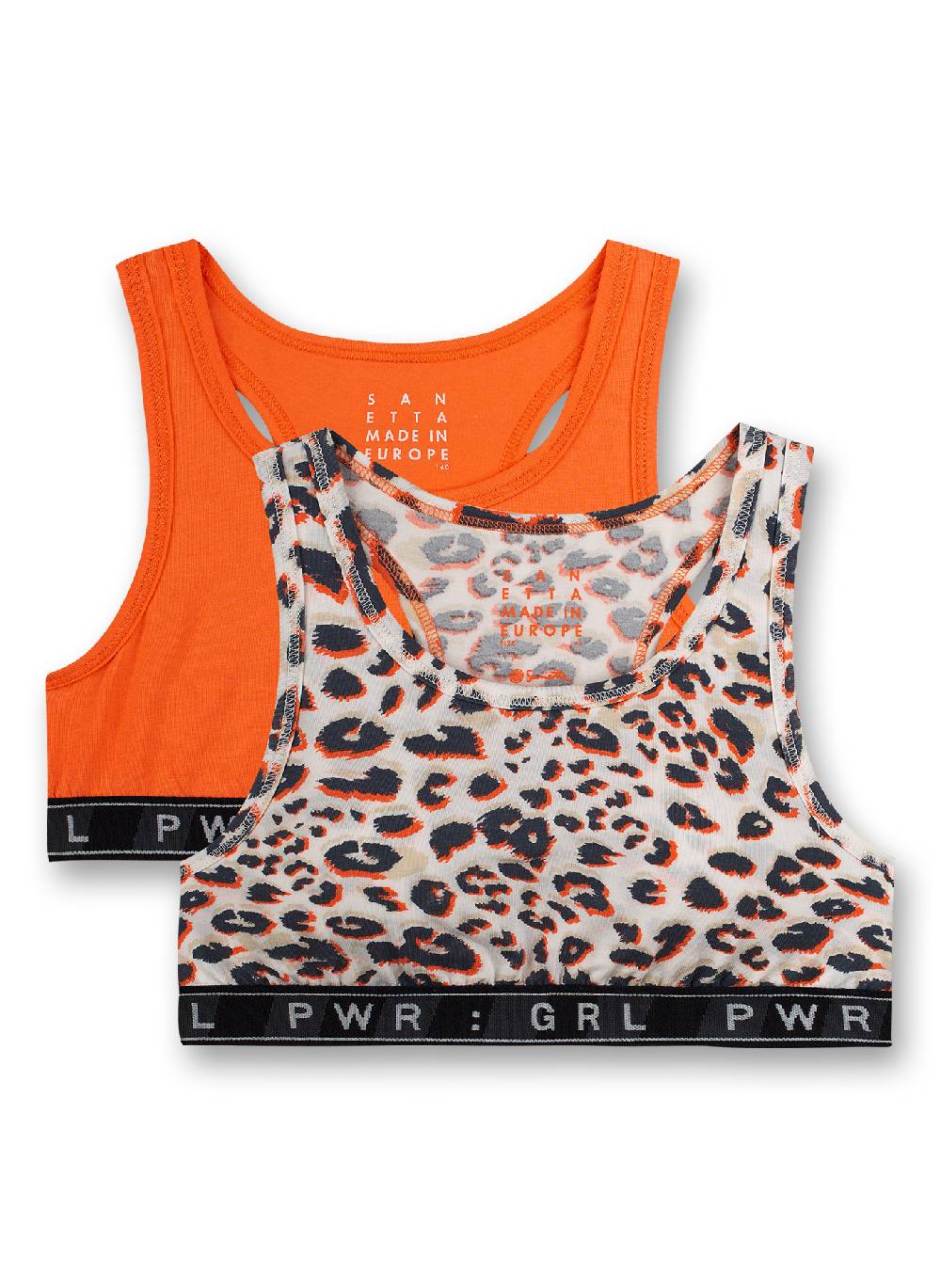 Sanetta Mädchen-Bustier (Doppelpack) Leo-Allover und Orange Athleisure