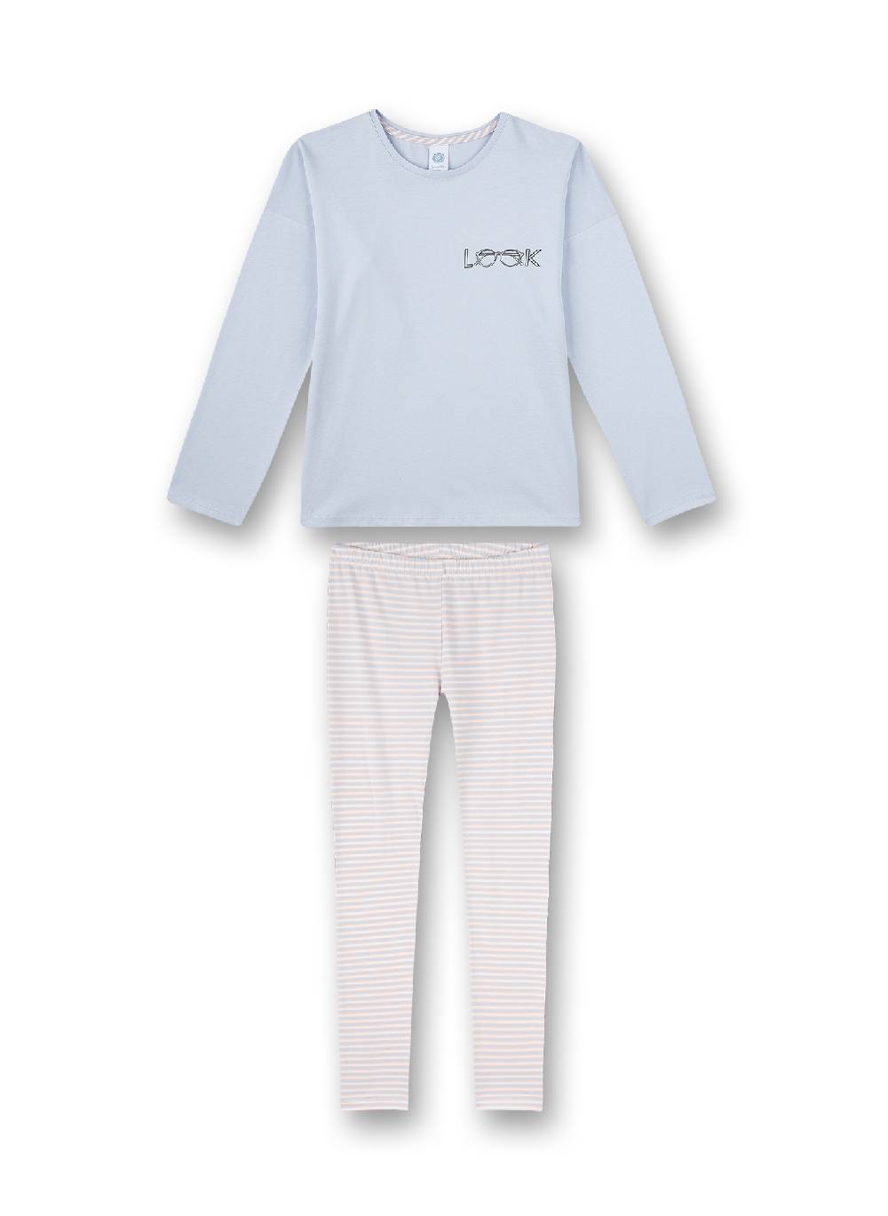 Sanetta Mädchen-Schlafanzug lang Blau Glasses and Stripes