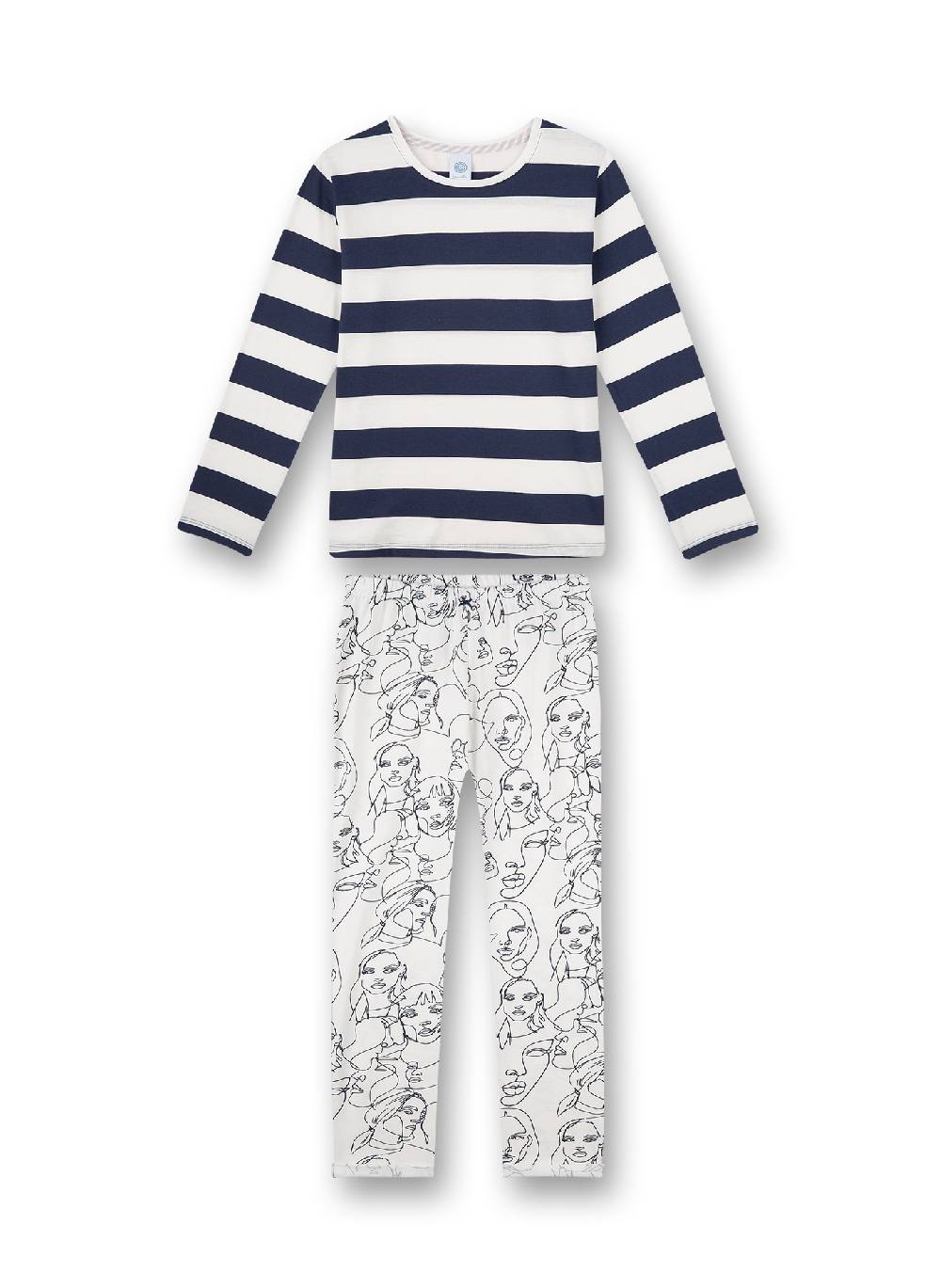 Sanetta Mädchen-Schlafanzug lang Dunkelblau Glasses and Stripes