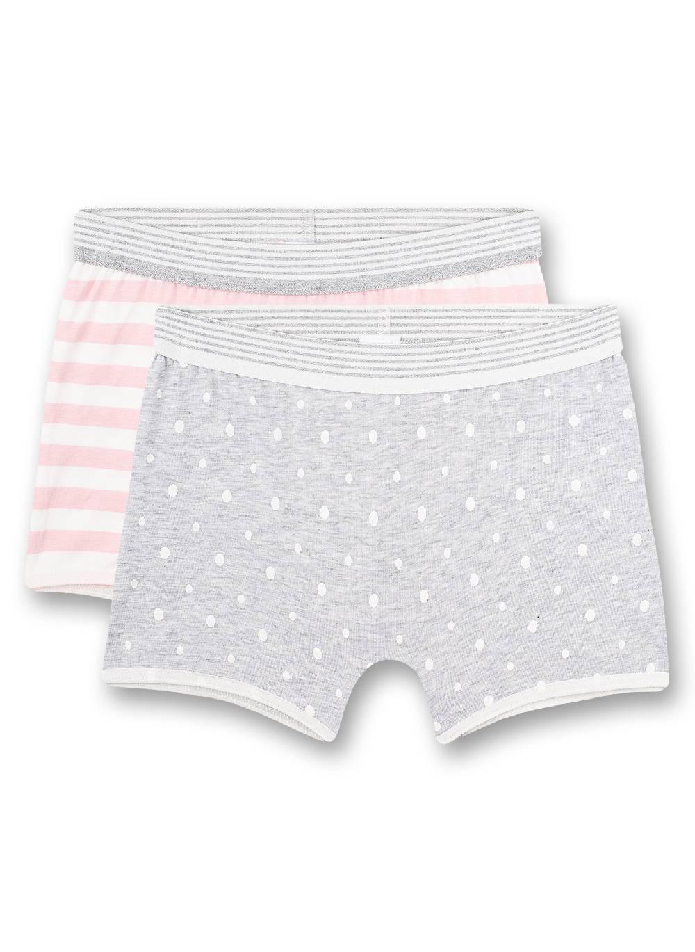 Sanetta Mädchen-Shorts (Doppelpack) Graumelange Dots-Allover und Rosa Ringel