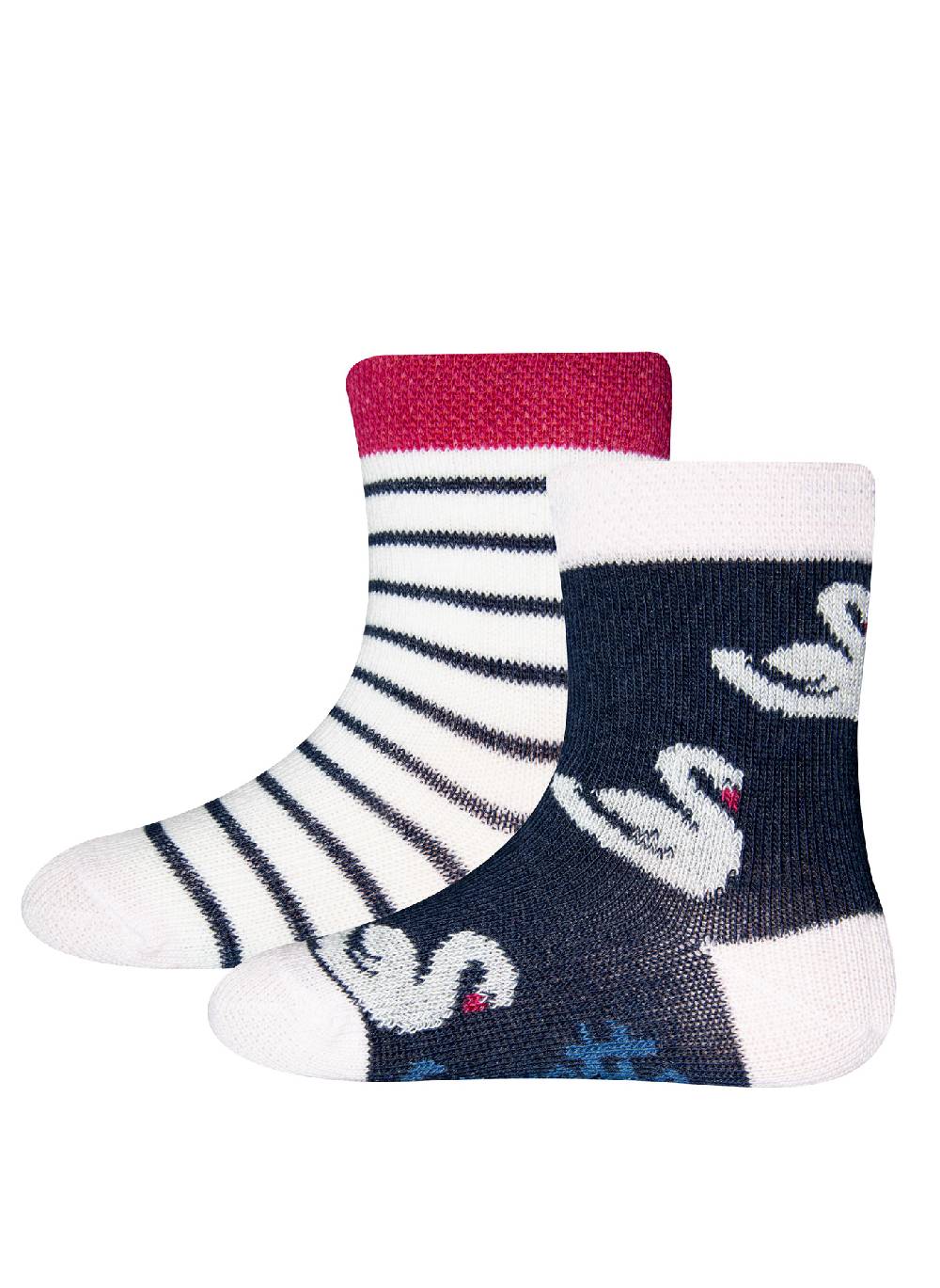 Sanetta Mädchen-Socken (Doppelpack) Ringel und Schwanen-Allover