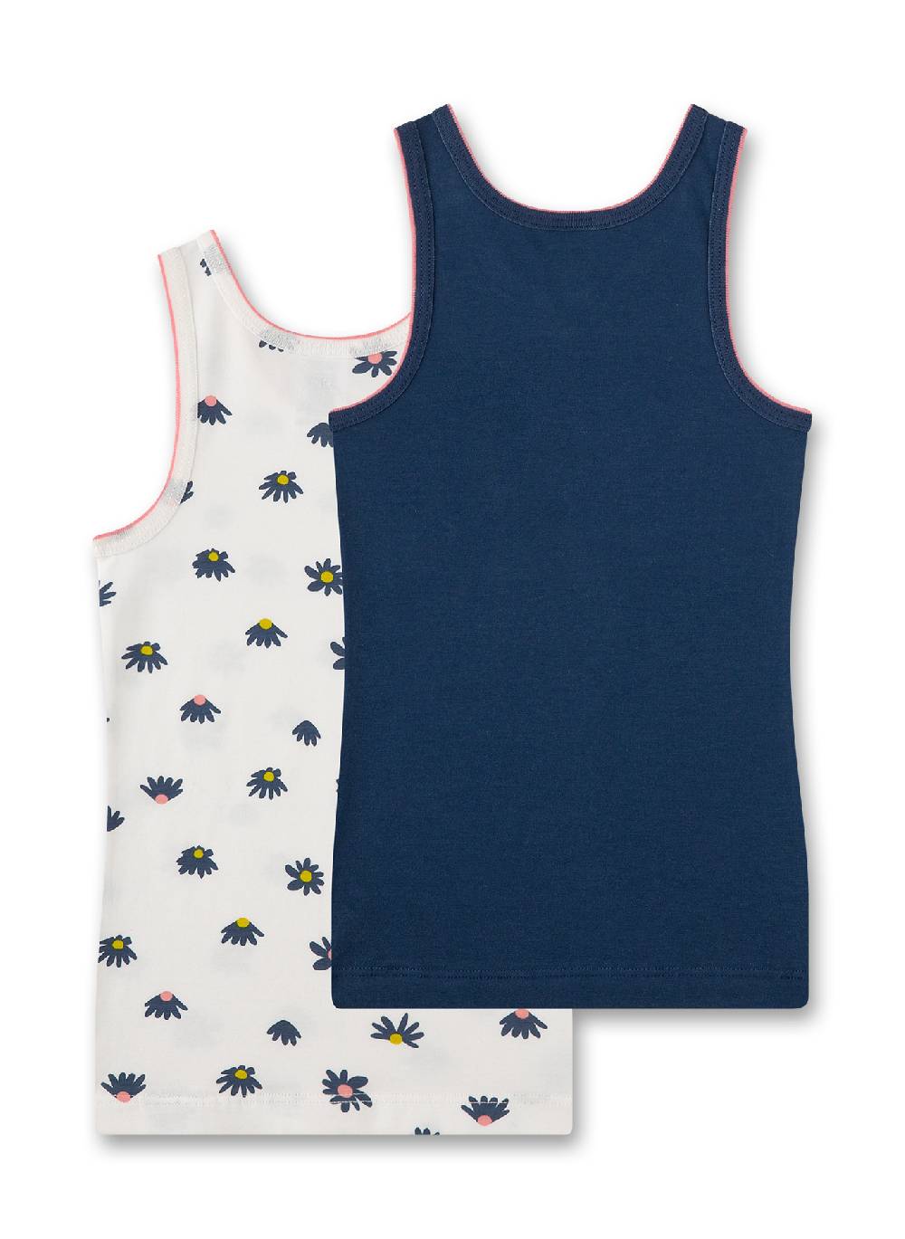 Sanetta Mädchen-Unterhemd (Doppelpack) Dunkelblau & Beige Mit Blumen