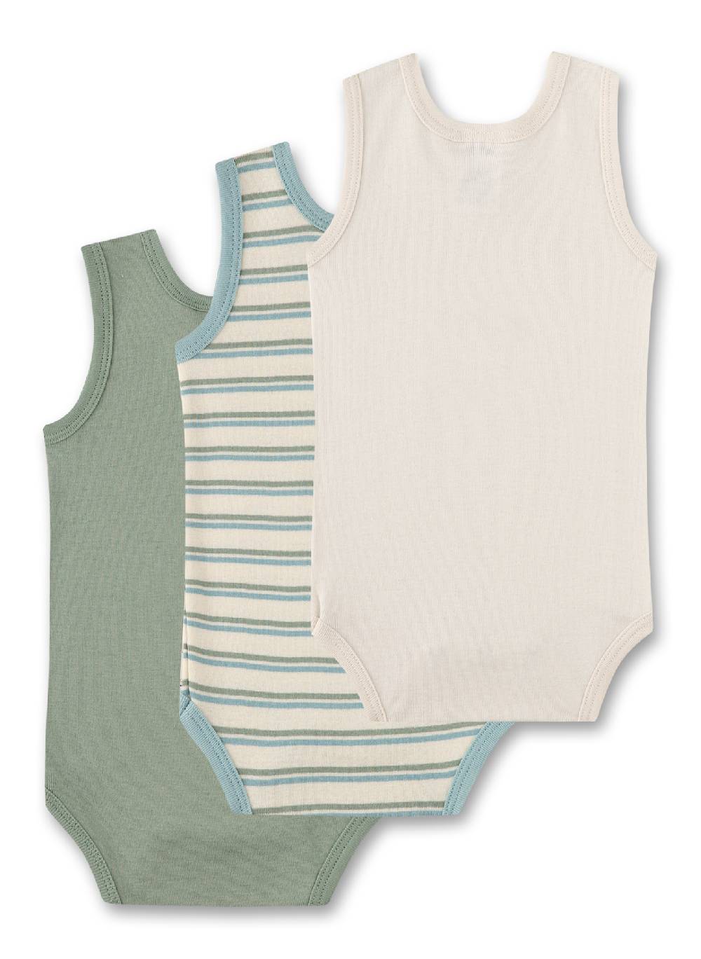 Sanetta Body ärmellos (Dreierpack) Grün & Beige