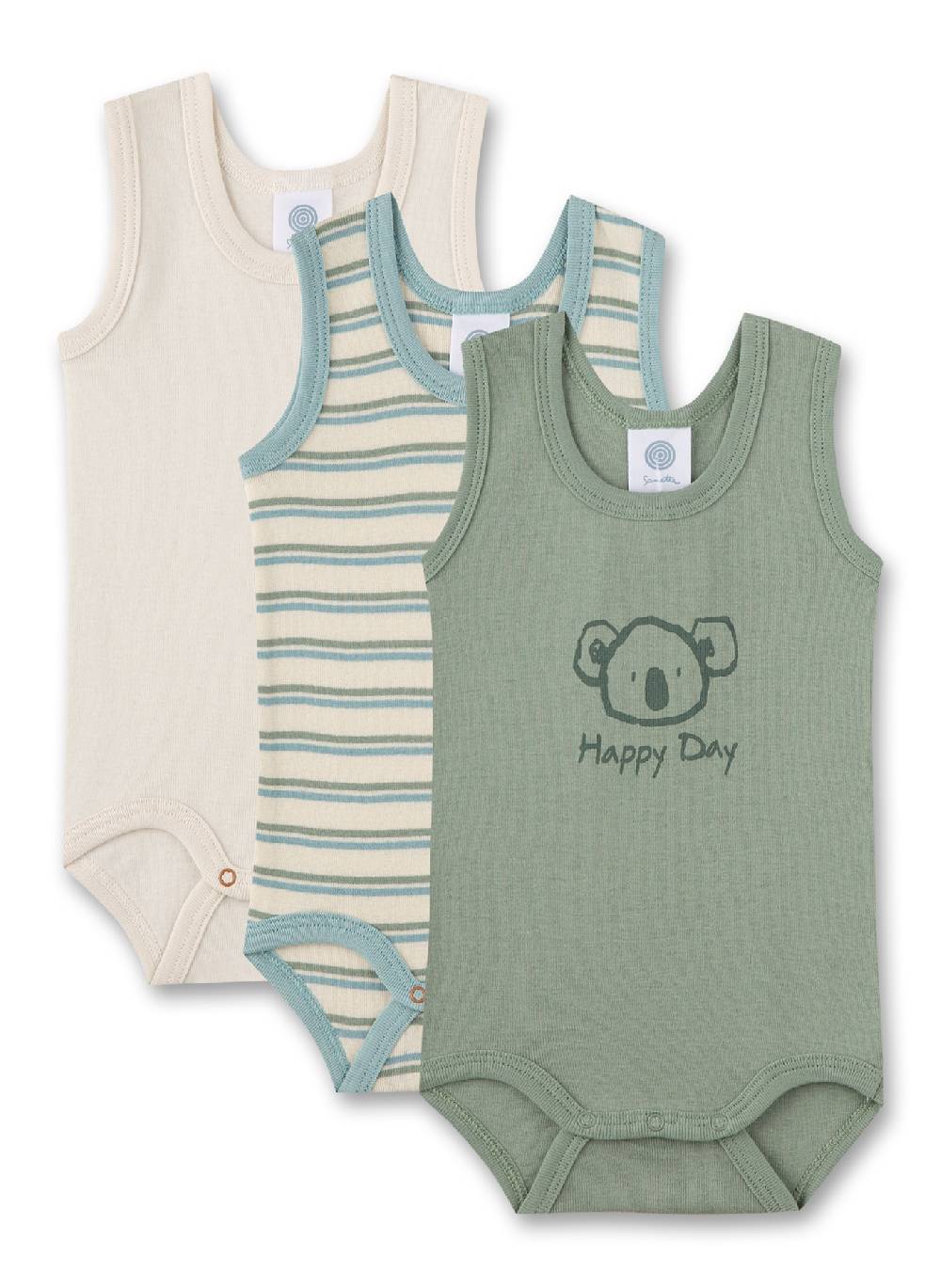 Sanetta Body ärmellos (Dreierpack) Grün & Beige