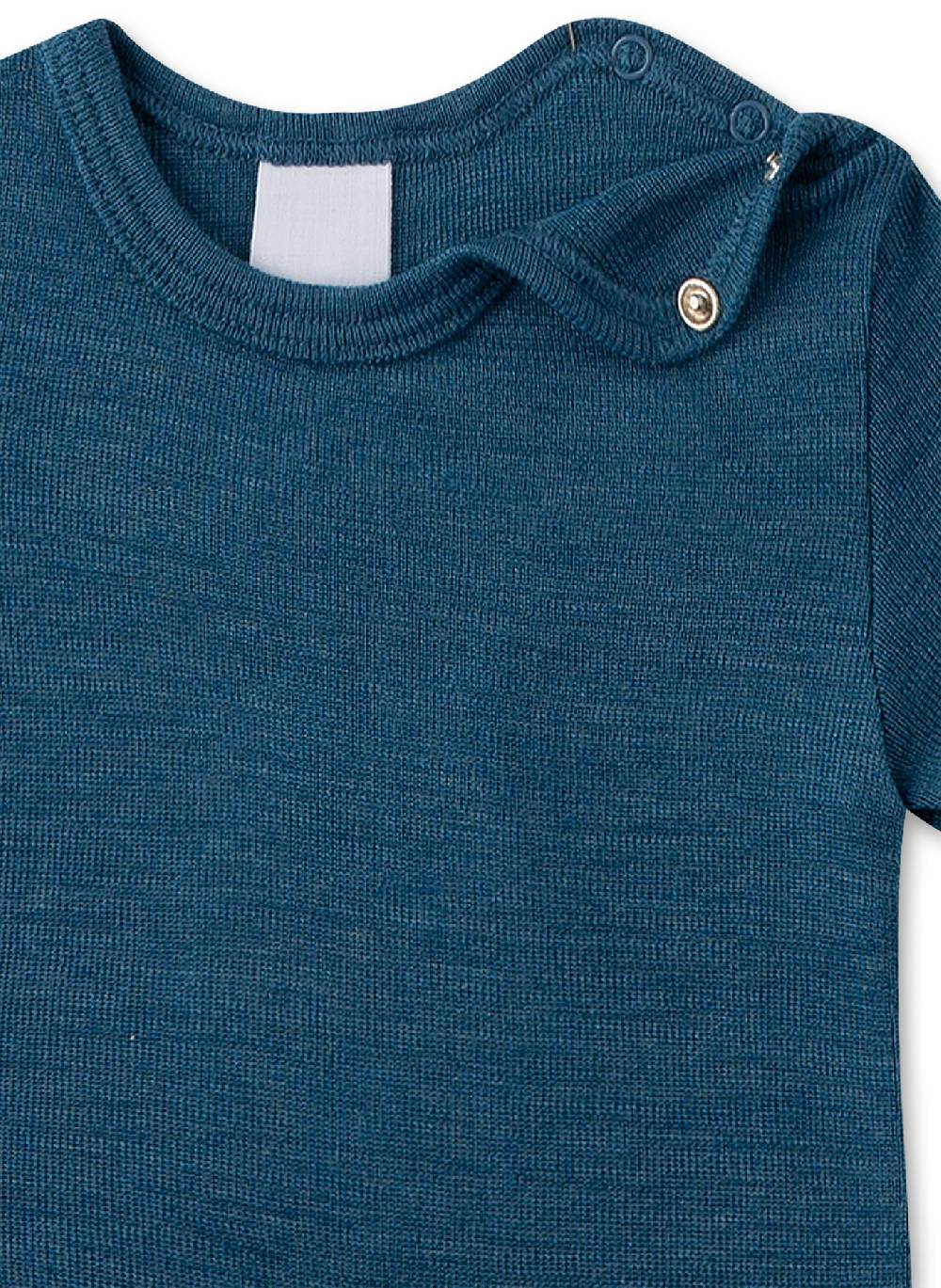 Sanetta Body Kurzarm Blau Aus Merinowolle & Seide