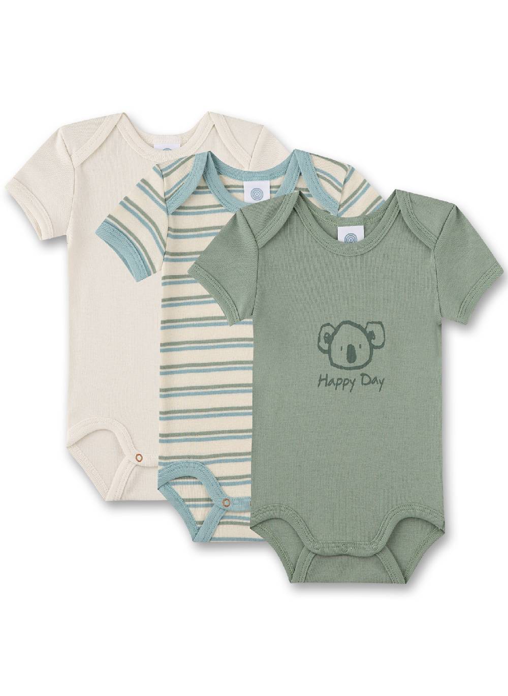 Sanetta Body kurzarm (Dreierpack) Grün & Beige