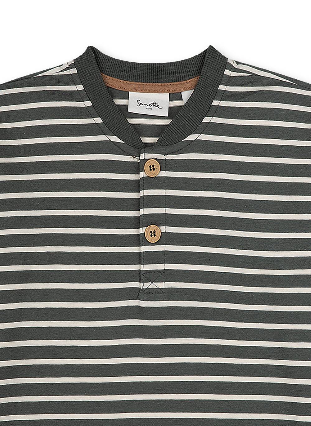 Sanetta Jungen-Shirt Langarm Dunkelgrün Ringel