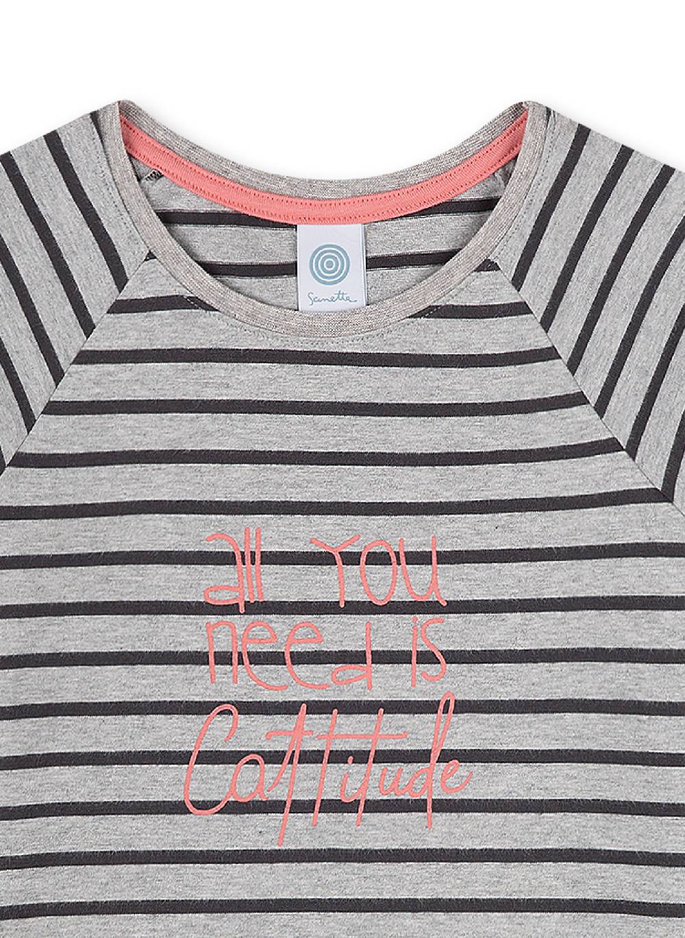 Sanetta Mädchen-Nachthemd Schwarz Ringel Fancy Cat