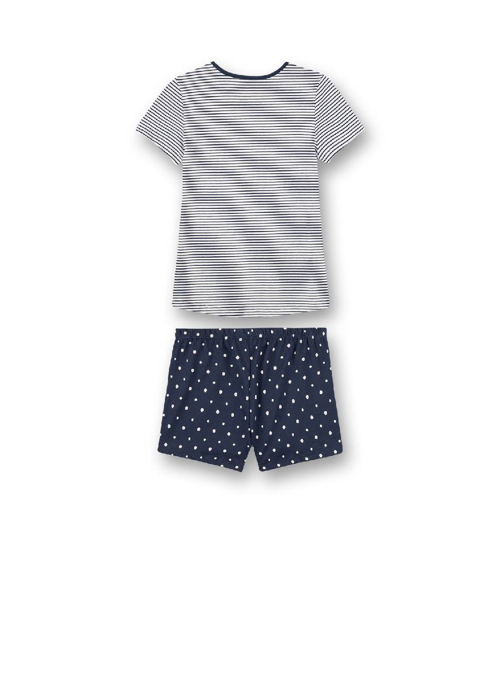 Sanetta Mädchen-Schlafanzug Kurz Dunkelblau Ringel