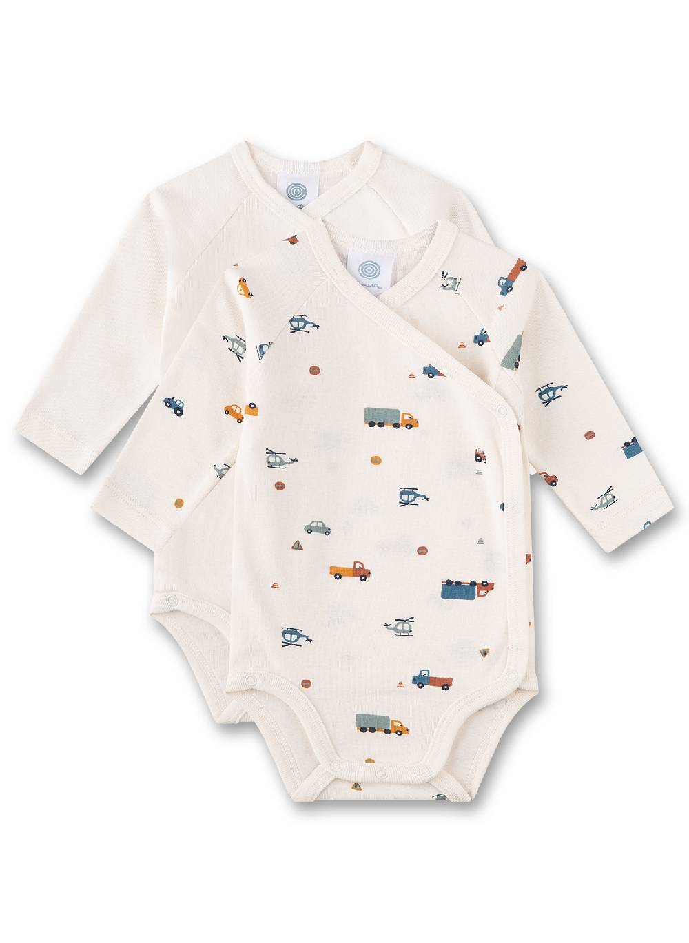 Sanetta Wickelbody langarm (Doppelpack) Beige und Beige mit Fahrzeugen